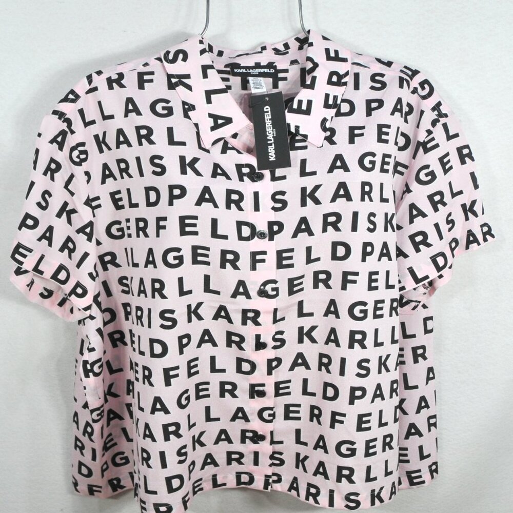 Karl Lagerfeld Paris Womens Shirt 2X Pink Lagerfeld graphic blouse Plus Size